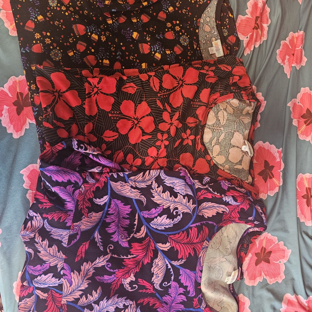 LuLaRoe Multicolor Floral and Leaf Pattern Dress